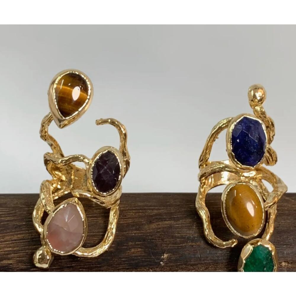 Statement Multi-Stone Agat Spiral Ring 24k Gold Plated - Picture 6 of 6